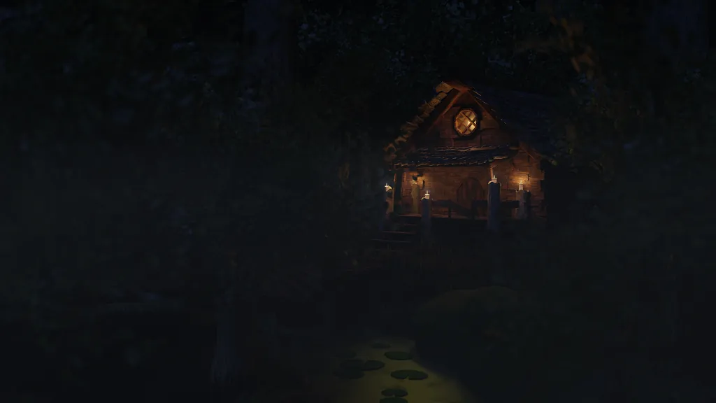 Witches Hut exterior night